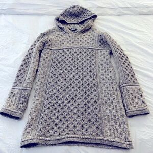 Aran Crafts Sweater Dress with Hood. 100% Merino Wool. Made in Ireland.